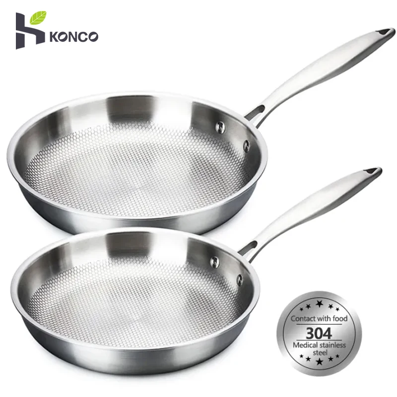 kf-S2c389b692cc84b77809773694c4e861bL-Konco-28-30cm-Frying-Pan-304-Stainless-Steel-Woks-Non-stick-Frying-Pot-Cooking-Wok-Flat