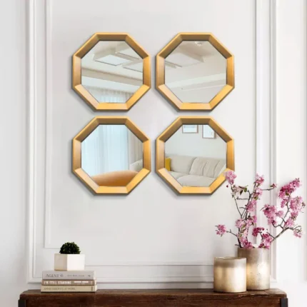 Living Room Fireplace Mirror Wall Hanging Background Decoration Octagonal Gold Makeup Mirror Bathroom Decoration Art Accessories