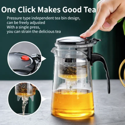 Home One-button Filtering Teapot Kitchen Heat Resistant Glass Tea Water Pot Filtering Tea Separation Glass Kettle 500/750/900ml