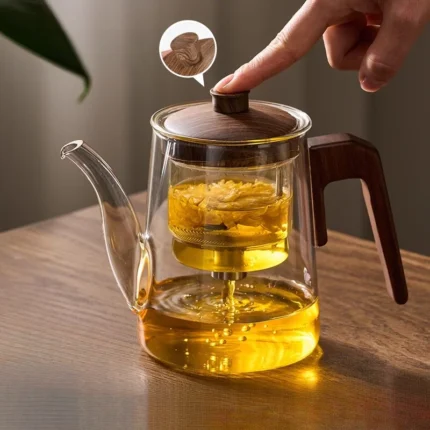 GIANXI 550ML Teapot Long Mouth Design One Key Tea Water Separation Filter Pot Easy Clean Walnut Anti-Hot Handle Kung Fu Tea Set